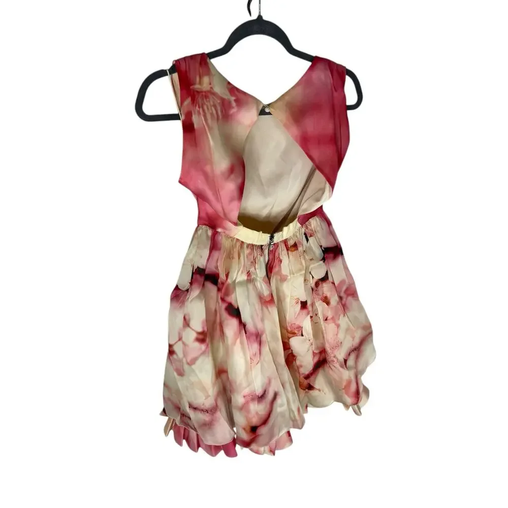 Alice + Olivia Catherine Cherry Blossom Mini Dress Silk Garden Party Coquette S - Picture 8 of 9